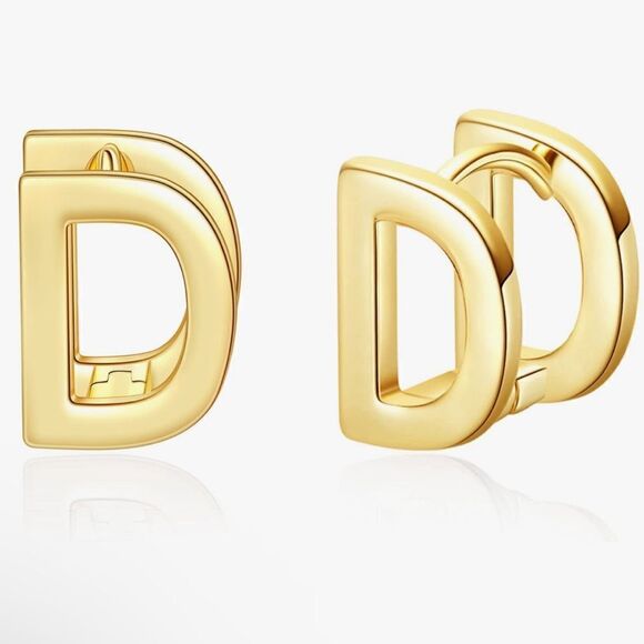 Giftall Initial Hoop Earrings Letter "D" 14K Rose Gold Plated. New in Box NIB - Picture 1 of 10